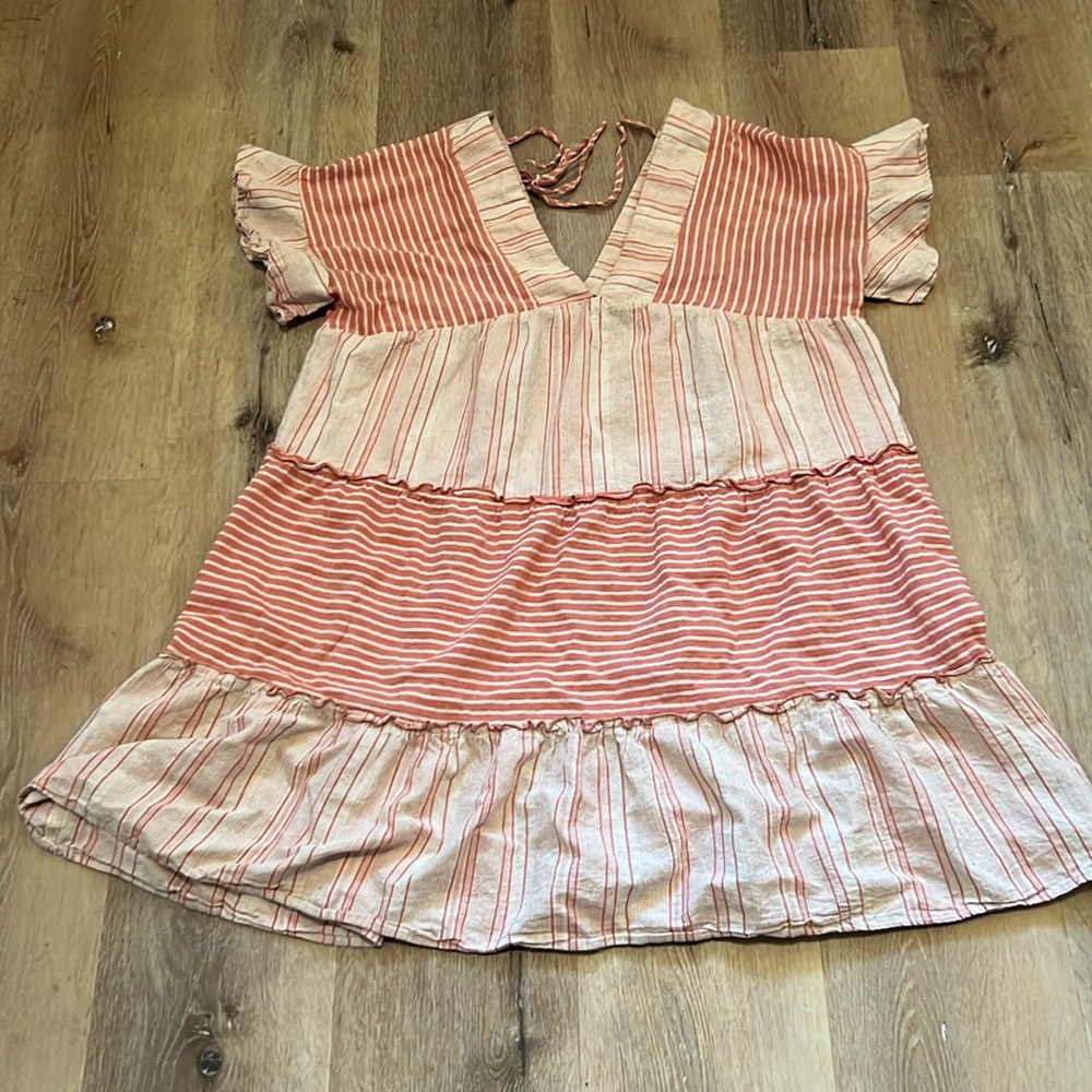 ODDI Striped Ruff Sleeve Dress 100% Cotton